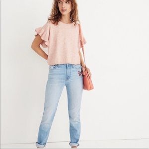 Madewell pink flutter sleeve cropped knit top